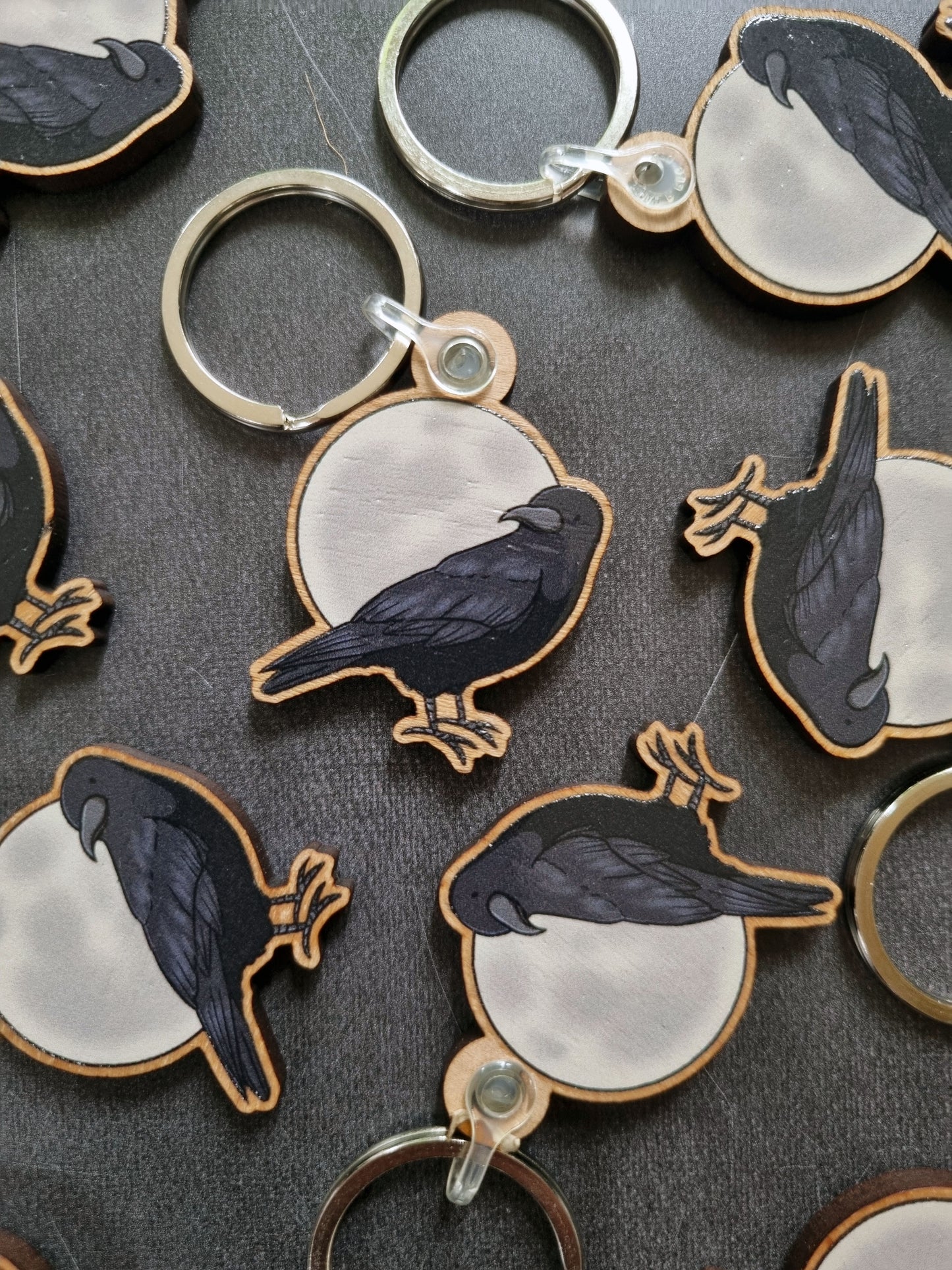 The Raven and The Moon Wooden Keyring - EmilsDoodles