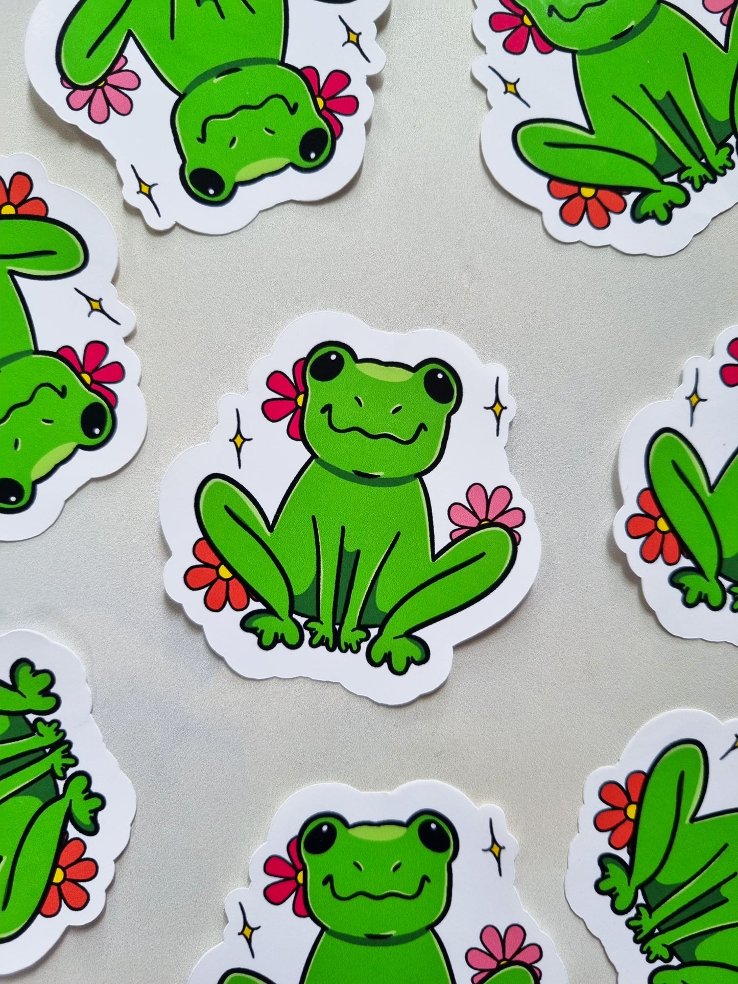 Frog and Flowers Sticker - EmilsDoodles