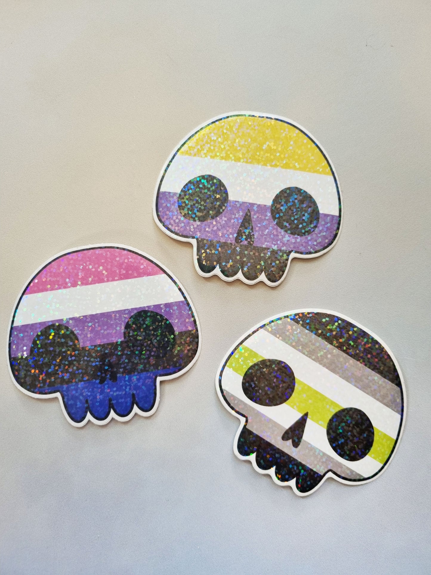 Non-binary Pride Flag Skull Stickers - EmilsDoodles