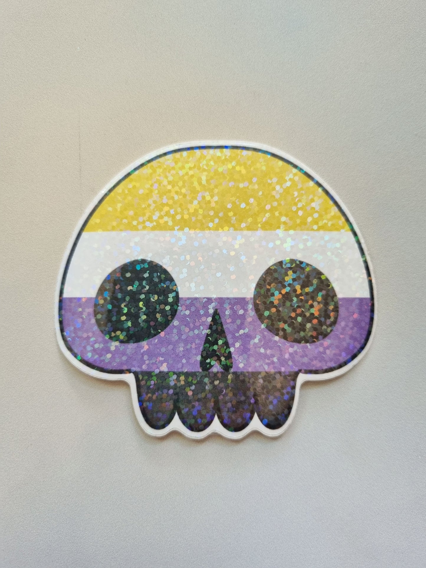 Non-binary Pride Flag Skull Stickers - EmilsDoodles