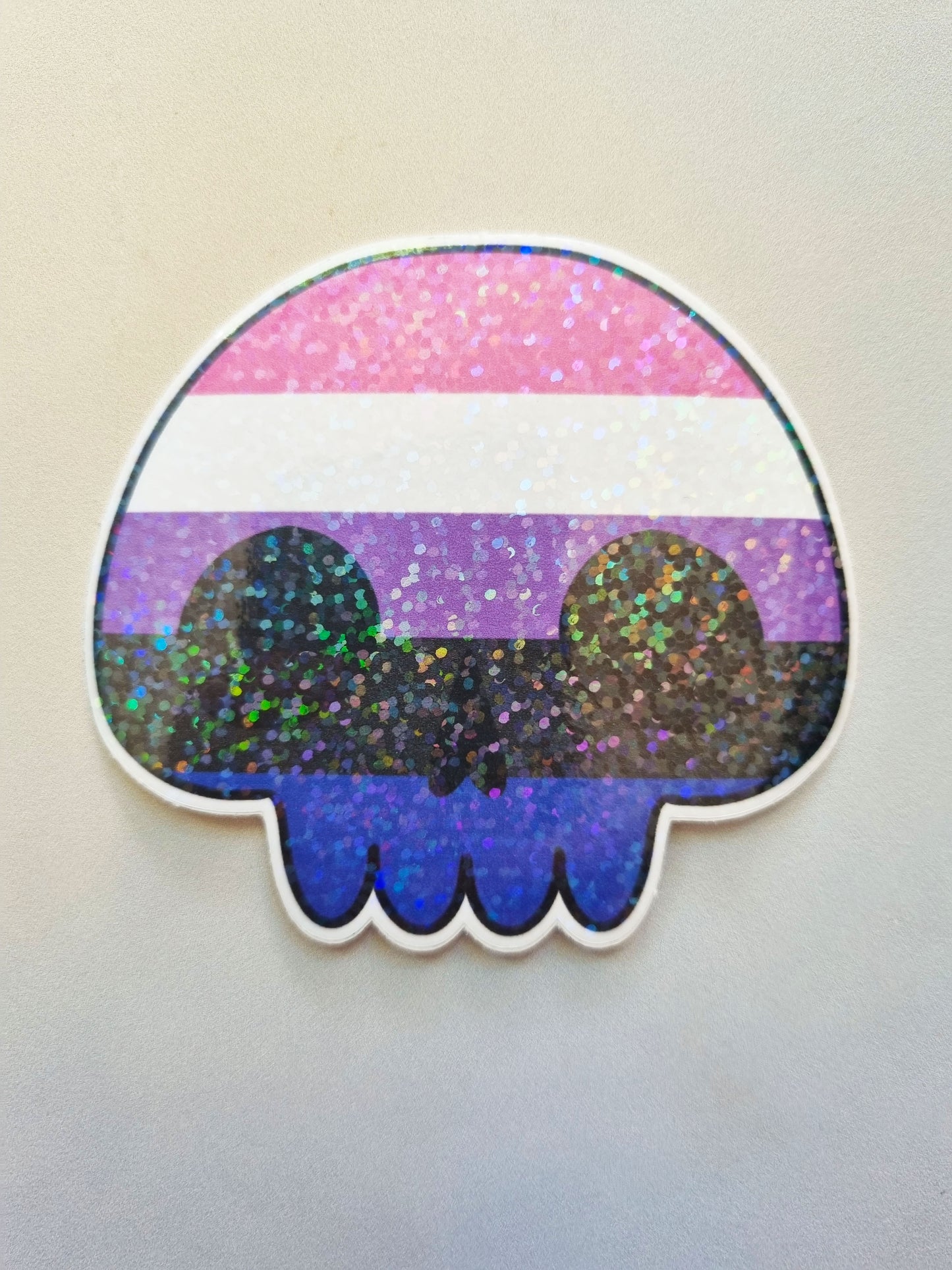 Non-binary Pride Flag Skull Stickers - EmilsDoodles
