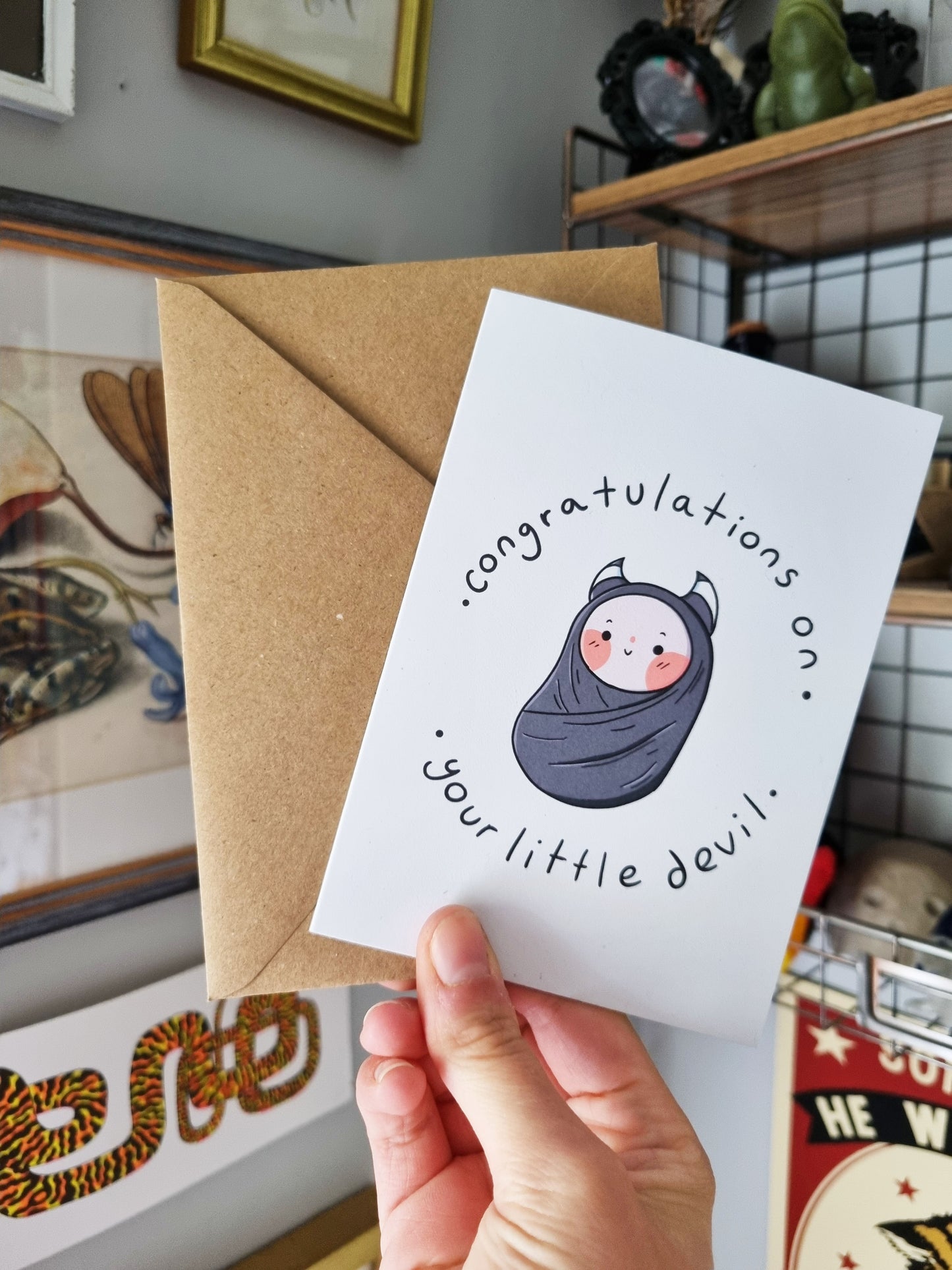 Your Little Devil New Baby Card | Goth New Parents - EmilsDoodles