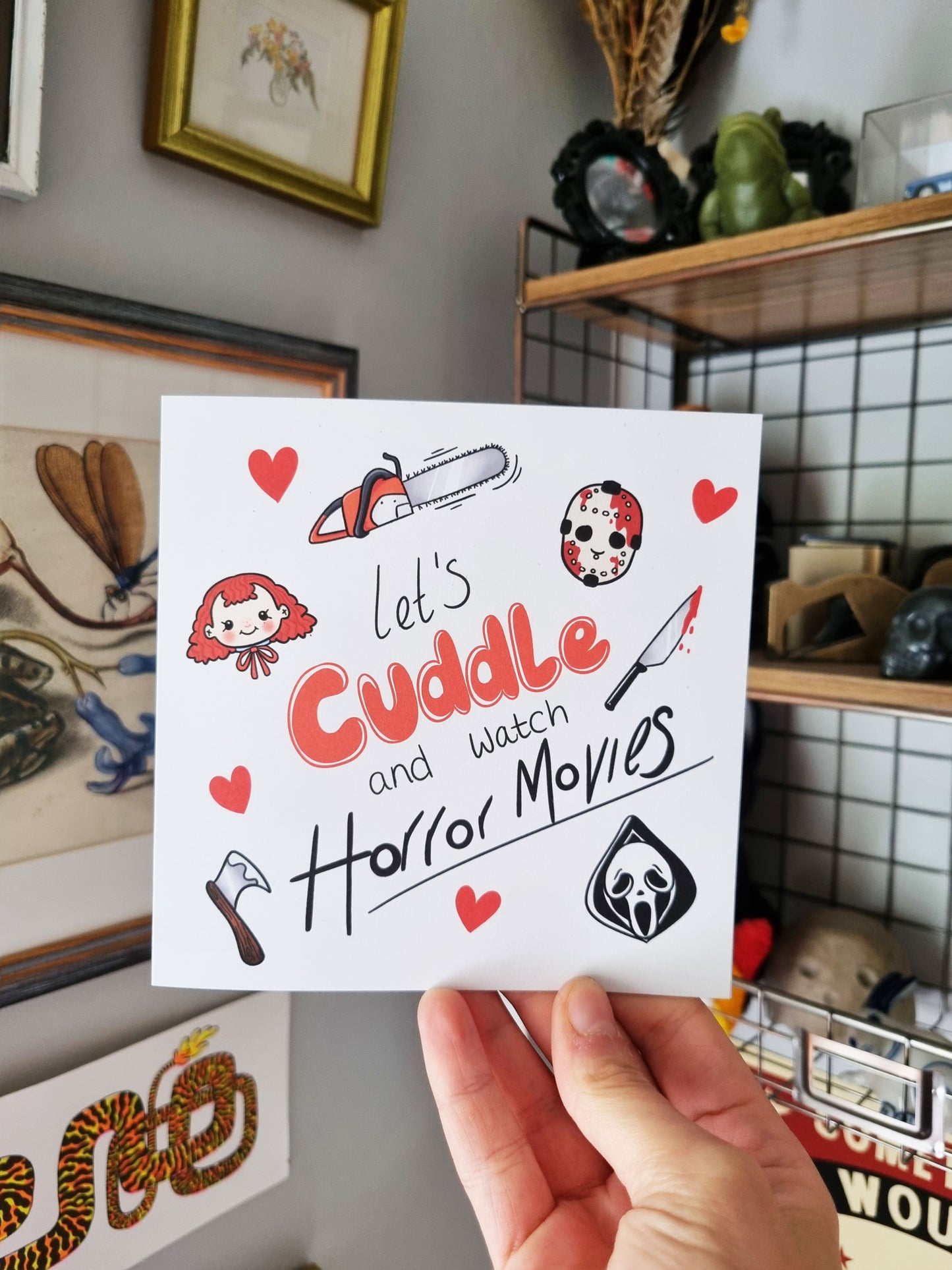 The same greeting card being held, with out a kraft envelope behind it.