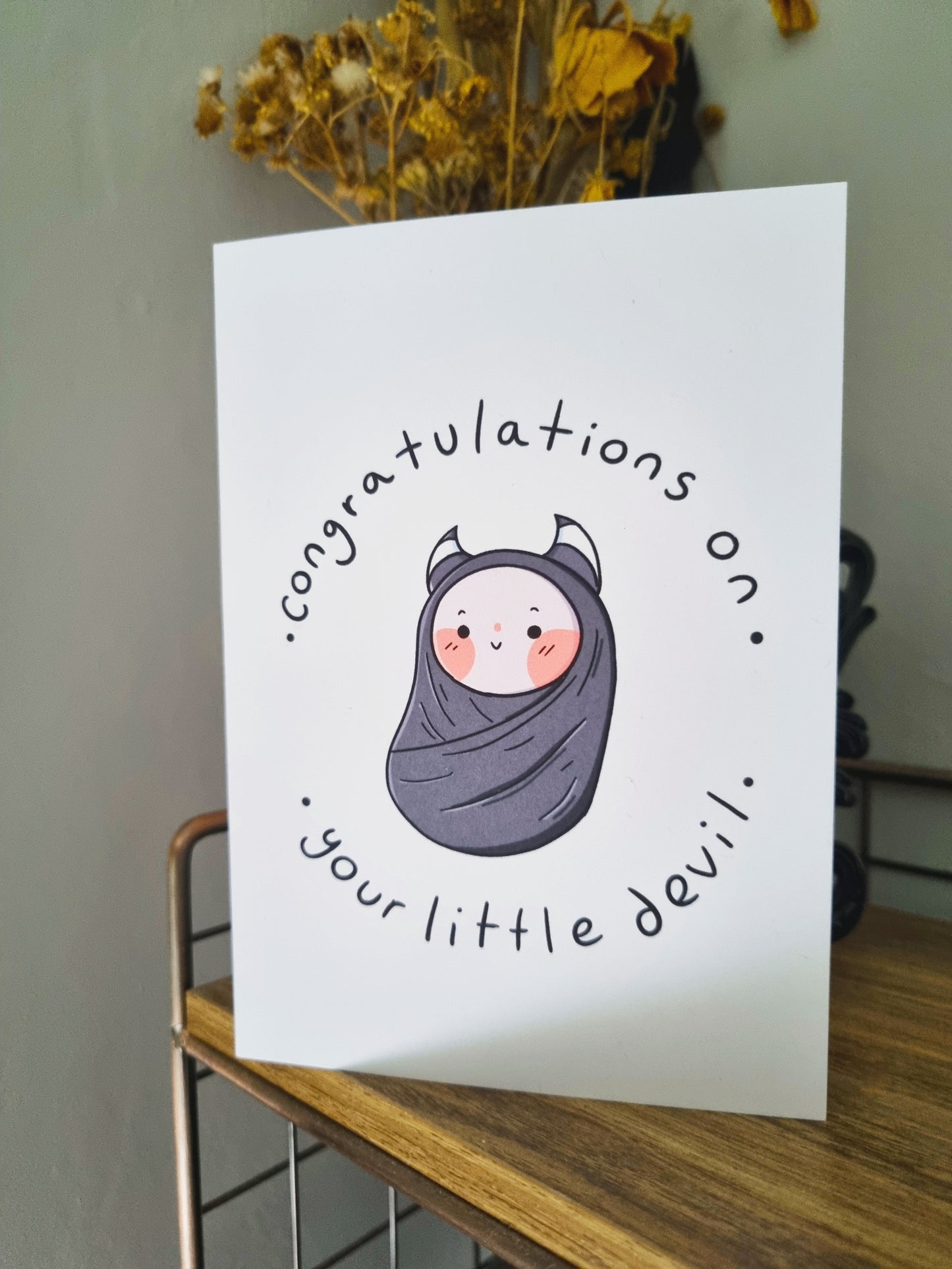 Your Little Devil New Baby Card | Goth New Parents - EmilsDoodles
