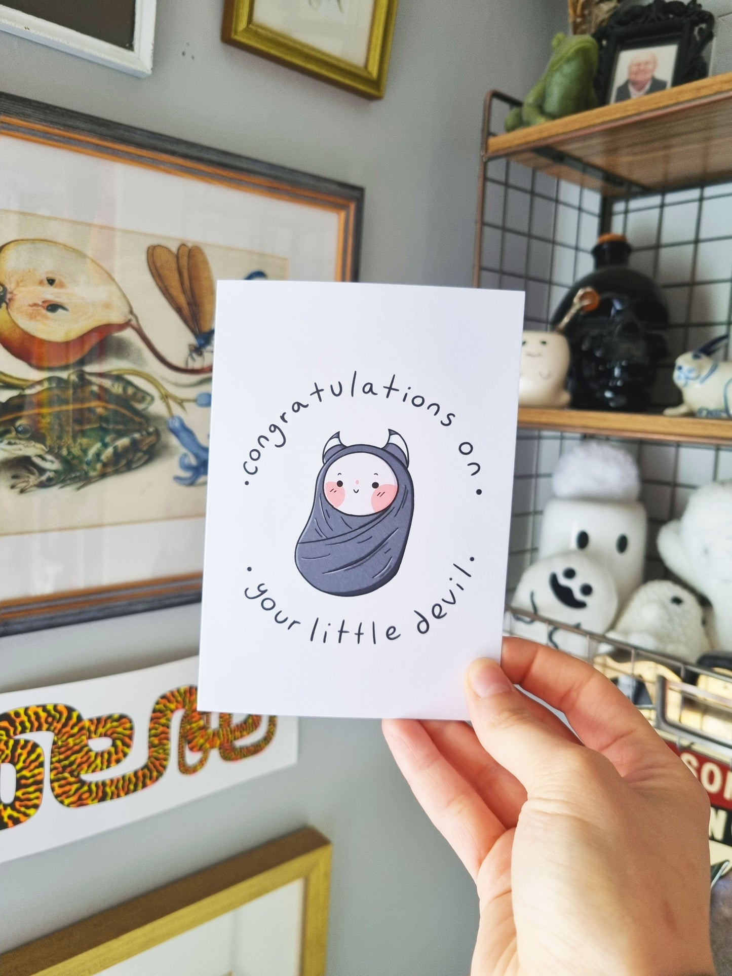 Your Little Devil New Baby Card | Goth New Parents - EmilsDoodles
