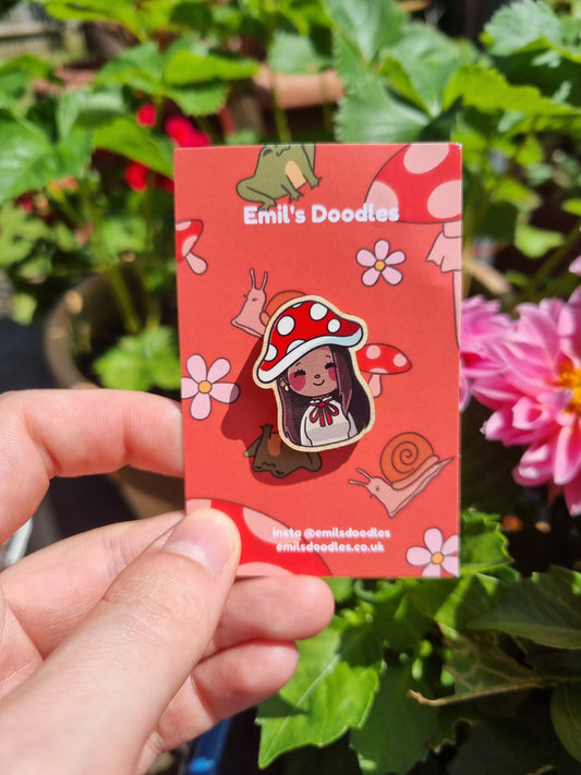 Toadstool Girl Wooden Pin