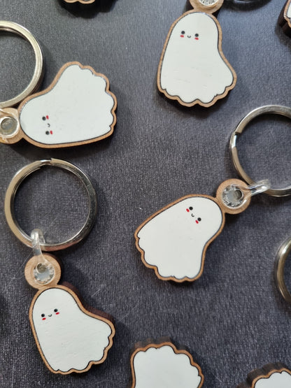 Cute Ghost Wooden Keyring