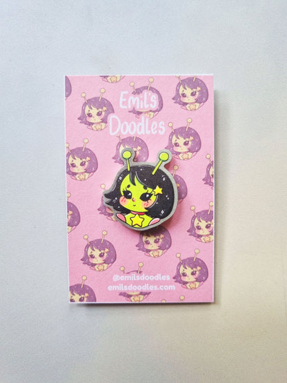 Kawaii Alien Girl Metal Pin