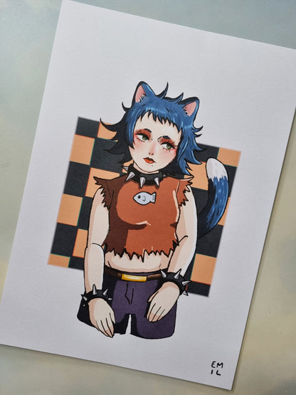 Punk Cat Girl Art Print