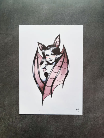 Trad Tattoo Inspired Bat Woman Print