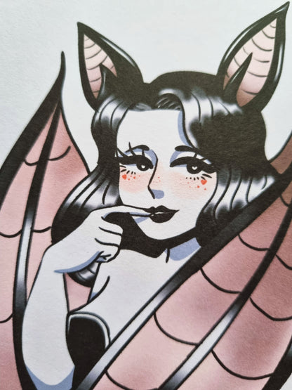 Trad Tattoo Inspired Bat Woman Print
