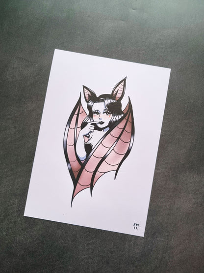 Trad Tattoo Inspired Bat Woman Print
