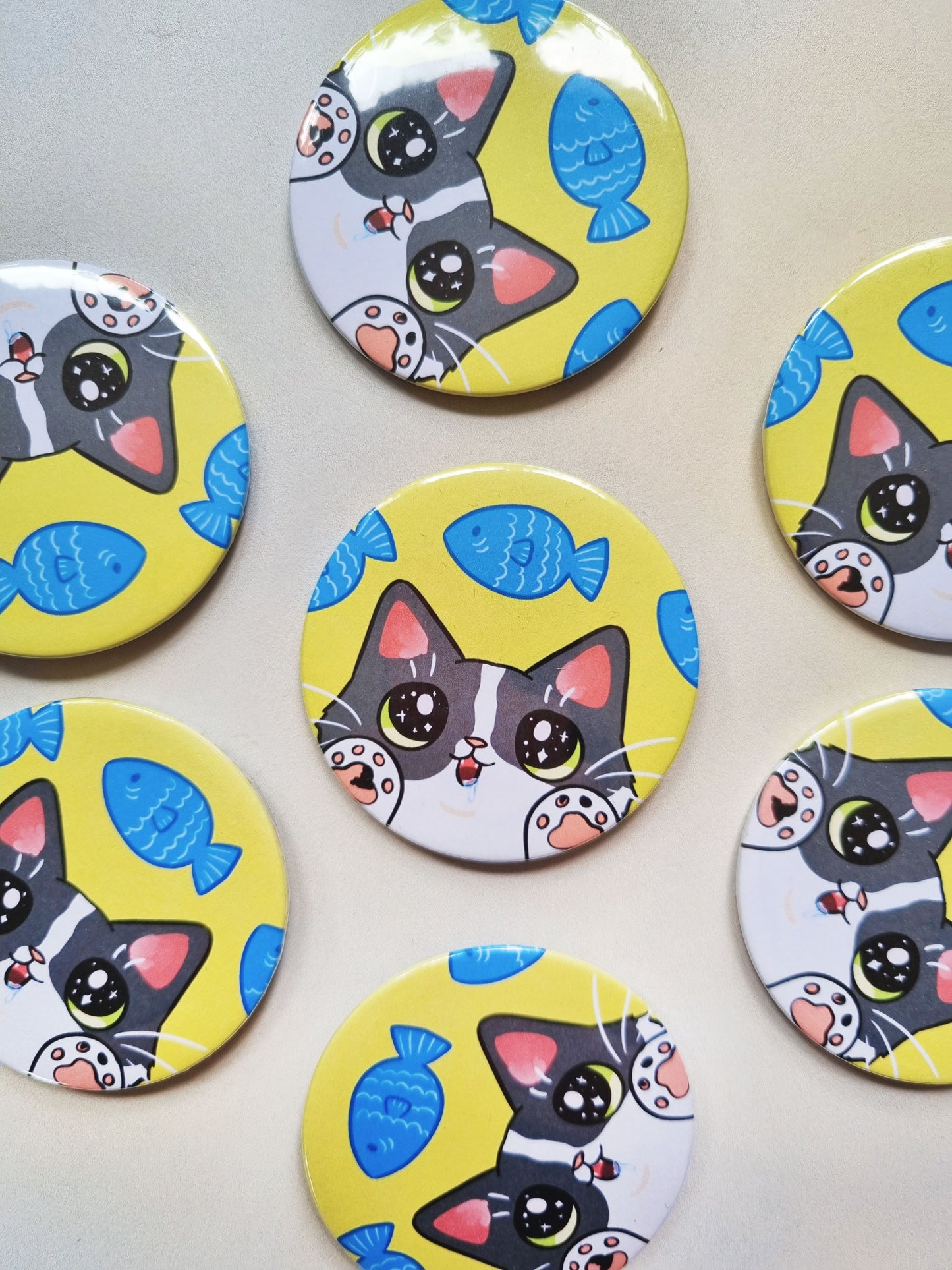 Cat and Fish 58mm Badge