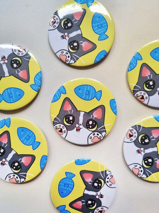 Cat and Fish 58mm Badge