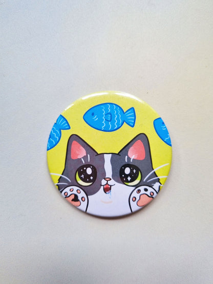 Cat and Fish 58mm Badge